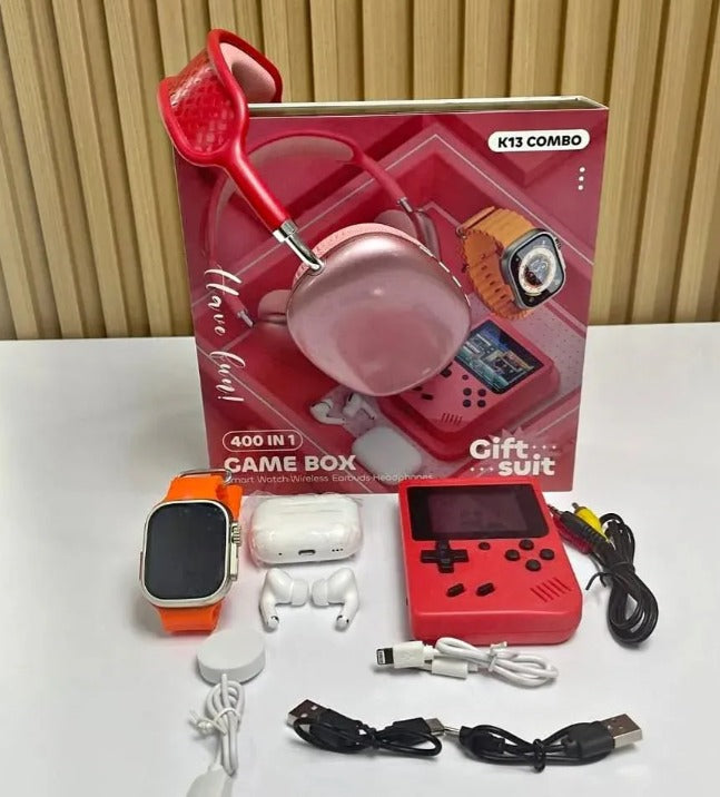 COMBO 4 EN 1 - TECNOLOGÍA Y DIVERSIÓN - Air Pods Pro + Smart Watch + Consola Game Boy + Diadema Air Pods Max