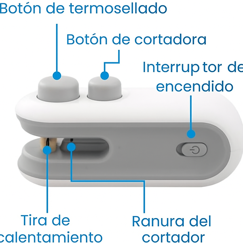 Mini Sellador de Bolsas Con Cortador Recarregable
