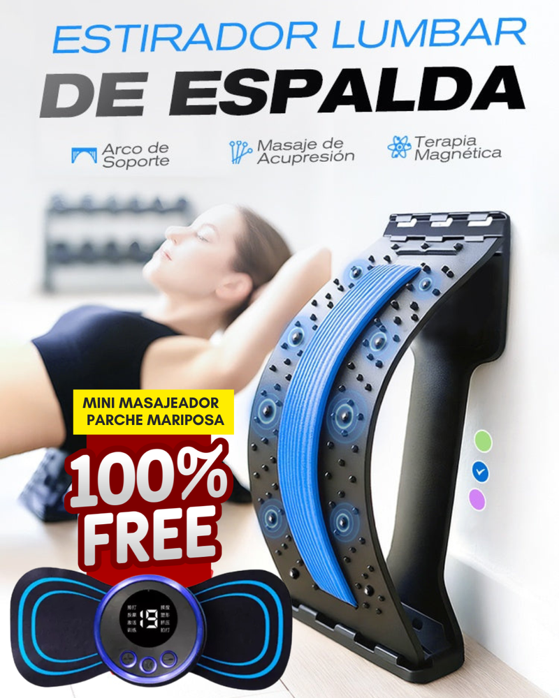 Estirador masajeador Lumbar con acupresión y terapia magnética + Totalmente gratis uno Mini Masajeador Parche Mariposa